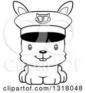 Animal Lineart Clipart Of A Cartoon Black And White Cute Happy Rabbit Captain Royalty Free Outline Vector Illustration