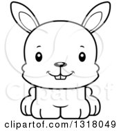 Animal Lineart Clipart Of A Cartoon Black And White Cute Happy Rabbit Royalty Free Outline Vector Illustration