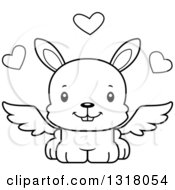 Animal Lineart Clipart Of A Cartoon Black And White Cute Happy Rabbit Cupid Royalty Free Outline Vector Illustration by Cory Thoman