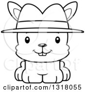 Animal Lineart Clipart Of A Cartoon Black And White Cute Happy Rabbit Detective Royalty Free Outline Vector Illustration