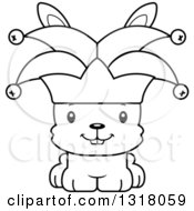 Animal Lineart Clipart Of A Cartoon Black And White Cute Happy Jester Rabbit Royalty Free Outline Vector Illustration