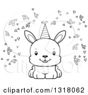 Poster, Art Print Of Cartoon Black And White Cute Happy Party Rabbit