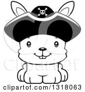 Animal Lineart Clipart Of A Cartoon Black And White Cute Happy Rabbit Pirate Captain Royalty Free Outline Vector Illustration
