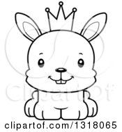 Animal Lineart Clipart Of A Cartoon Black And White Cute Happy Rabbit Prince Wearing A Crown Royalty Free Outline Vector Illustration