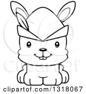 Animal Lineart Clipart Of A Cartoon Black And White Cute Happy Robin Hood Rabbit Royalty Free Outline Vector Illustration
