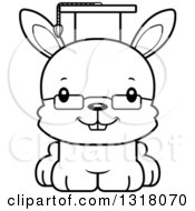 Animal Lineart Clipart Of A Cartoon Black And White Cute Happy Rabbit Professor Royalty Free Outline Vector Illustration