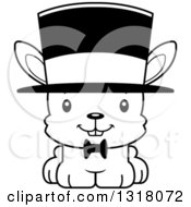 Poster, Art Print Of Cartoon Black And White Cute Happy Rabbit Gentleman Wearing A Top Hat