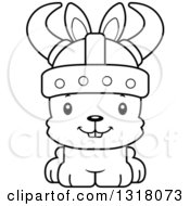 Animal Lineart Clipart Of A Cartoon Black And White Cute Happy Rabbit Viking Royalty Free Outline Vector Illustration