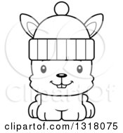 Poster, Art Print Of Cartoon Black And White Cute Happy Rabbit Wearing A Winter Hat