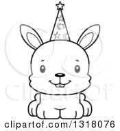 Animal Lineart Clipart Of A Cartoon Black And White Cute Happy Rabbit Wizard Royalty Free Outline Vector Illustration