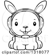 Animal Lineart Clipart Of A Cartoon Black And White Cute Happy Rabbit Wrestler Royalty Free Outline Vector Illustration