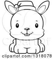 Poster, Art Print Of Cartoon Black And White Cute Happy Christmas Rabbit Wearing A Sant Hat