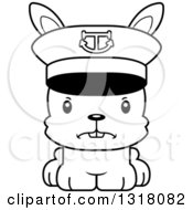 Animal Lineart Clipart Of A Cartoon Black And White Cute Mad Rabbit Captain Royalty Free Outline Vector Illustration