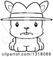 Animal Lineart Clipart Of A Cartoon Black And White Cute Mad Rabbit Detective Royalty Free Outline Vector Illustration