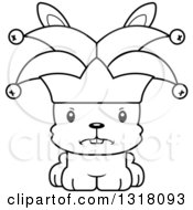 Animal Lineart Clipart Of A Cartoon Black And White Cute Mad Jester Rabbit Royalty Free Outline Vector Illustration
