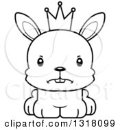Animal Lineart Clipart Of A Cartoon Black And White Cute Mad Rabbit Prince Wearing A Crown Royalty Free Outline Vector Illustration