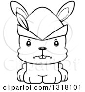 Animal Lineart Clipart Of A Cartoon Black And White Cute Mad Robin Hood Rabbit Royalty Free Outline Vector Illustration