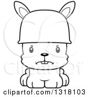 Animal Lineart Clipart Of A Cartoon Black And White Cute Mad Rabbit Army Soldier Royalty Free Outline Vector Illustration