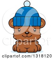 Poster, Art Print Of Cartoon Cute Happy Bear Cub Wearing A Winter Cap