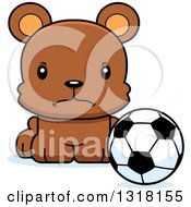 Poster, Art Print Of Cartoon Cute Mad Bear Cub Sitting With A Soccer Ball