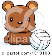 Poster, Art Print Of Cartoon Cute Mad Bear Cub Sitting With A Volleyball
