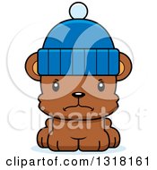 Poster, Art Print Of Cartoon Cute Mad Bear Cub Wearing A Winter Cap