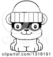 Animal Lineart Clipart Of A Cartoon Black And White Cute Happy Bear Cub Robber Royalty Free Outline Vector Illustration