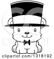 Animal Lineart Clipart Of A Cartoon Black And White Cute Happy Bear Cub Gentleman Wearing A Top Hat Royalty Free Outline Vector Illustration by Cory Thoman