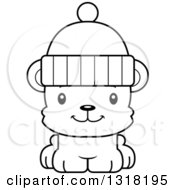 Poster, Art Print Of Cartoon Black And White Cute Happy Bear Cub Wearing A Winter Cap