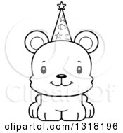 Poster, Art Print Of Cartoon Black And White Cute Happy Bear Cub Wizard