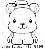 Cartoon Black And White Cute Happy Christmas Bear Cub