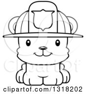 Poster, Art Print Of Cartoon Black And White Cute Happy Bear Cub Fire Fighter