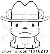 Poster, Art Print Of Cartoon Black And White Cute Mad Bear Cub Wearing A Cowboy Hat