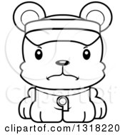 Cartoon Black And White Cute Mad Bear Cub Lifeguard