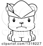 Animal Lineart Clipart Of A Cartoon Black And White Cute Mad Bear Cub Robin Hood Royalty Free Outline Vector Illustration