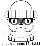 Animal Lineart Clipart Of A Cartoon Black And White Cute Mad Bear Cub Robber Royalty Free Outline Vector Illustration