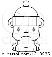 Poster, Art Print Of Cartoon Black And White Cute Mad Bear Cub Wearing A Winter Cap