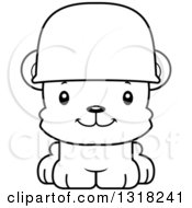 Poster, Art Print Of Cartoon Black And White Cute Happy Army Soldier Bear Cub Wearing A Helmet