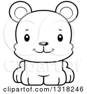 Animal Lineart Clipart Of A Cartoon Black And White Cute Happy Bear Cub Royalty Free Outline Vector Illustration