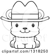 Poster, Art Print Of Cartoon Black And White Cute Happy Bear Cub Wearing A Cowboy Hat