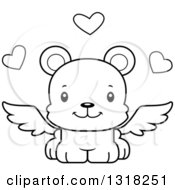 Poster, Art Print Of Cartoon Black And White Cute Happy Bear Cub Cupid