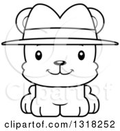 Animal Lineart Clipart Of A Cartoon Black And White Cute Happy Bear Cub Detective Royalty Free Outline Vector Illustration