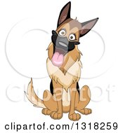 Cartoon Happy German Shepherd Dog Sitting And Cocking His Head