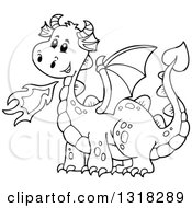 Poster, Art Print Of Black And White Fire Breathing Dragon