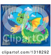 Poster, Art Print Of Green Fire Breathing Dragon In A Cave