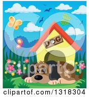 Poster, Art Print Of Cartoon Dog Resting By His House On A Spring Day