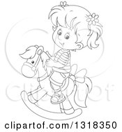 Cartoon Black And White Girl Playing On A Rocking Horse