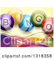 Poster, Art Print Of 3d Colorful Bingo Text Balls Over Mesh Waves On Yellow