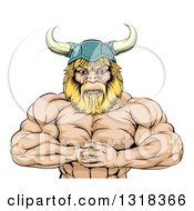 Poster, Art Print Of Cartoon Muscular Blond Male Viking Warrior Punching One Fist Into A Palm