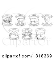 Black And White One Hundred Percent Vegetarian Lamb Pork Chicken Fish Seafood And Beef Labels